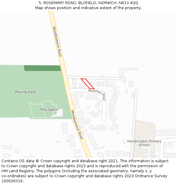 5, ROSEMARY ROAD, BLOFIELD, NORWICH, NR13 4QQ: Location map and indicative extent of plot