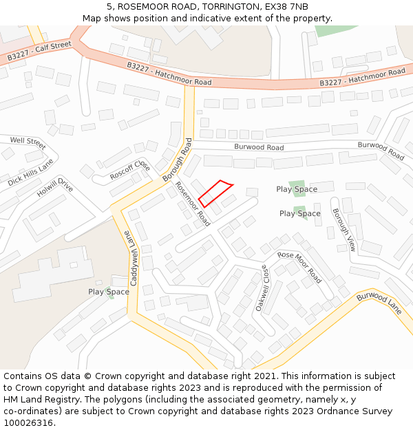 5, ROSEMOOR ROAD, TORRINGTON, EX38 7NB: Location map and indicative extent of plot