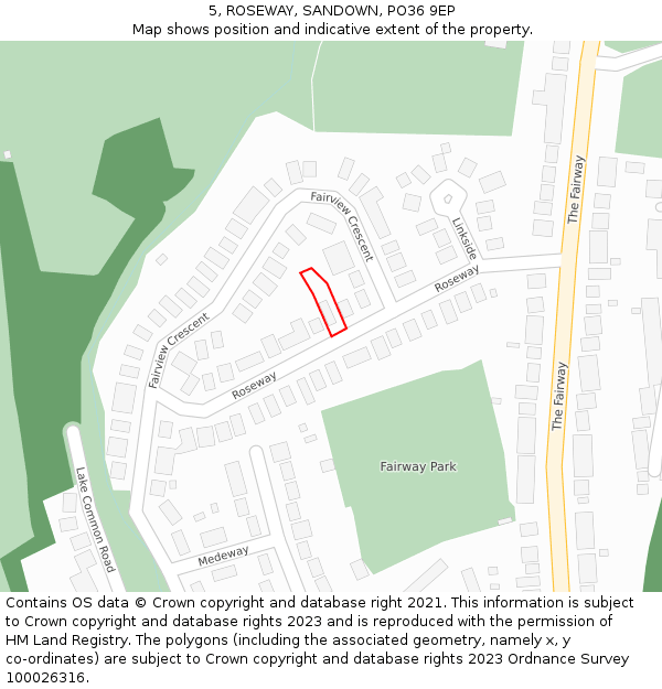 5, ROSEWAY, SANDOWN, PO36 9EP: Location map and indicative extent of plot