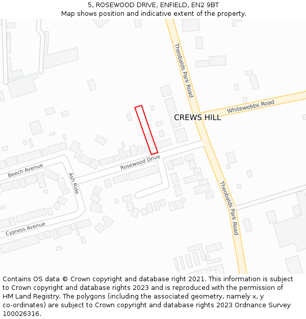 5, ROSEWOOD DRIVE, ENFIELD, EN2 9BT: Location map and indicative extent of plot