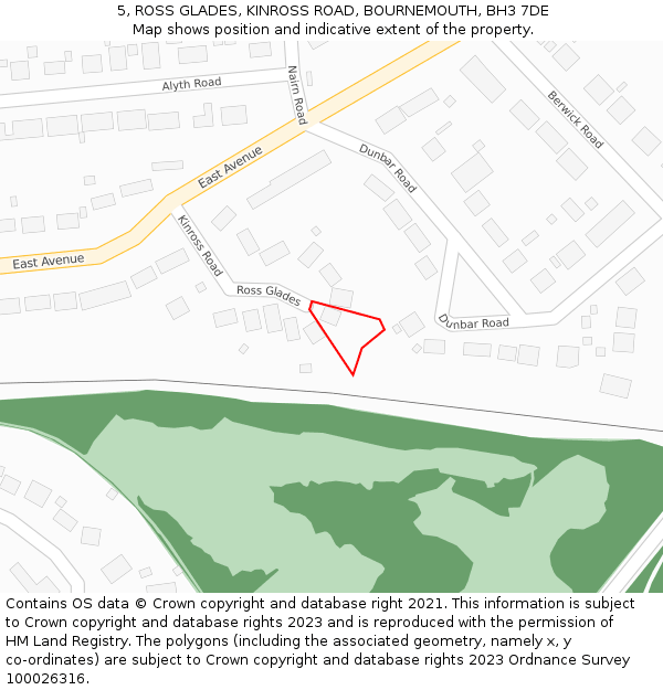 5, ROSS GLADES, KINROSS ROAD, BOURNEMOUTH, BH3 7DE: Location map and indicative extent of plot