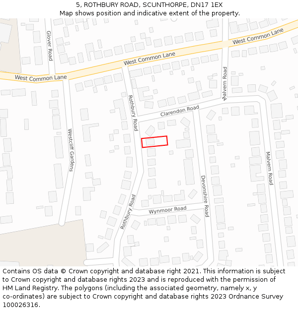 5, ROTHBURY ROAD, SCUNTHORPE, DN17 1EX: Location map and indicative extent of plot