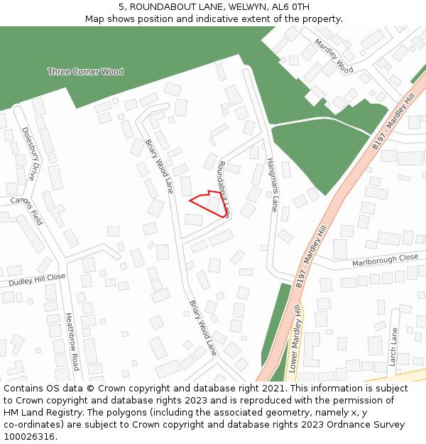 5, ROUNDABOUT LANE, WELWYN, AL6 0TH: Location map and indicative extent of plot