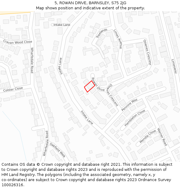 5, ROWAN DRIVE, BARNSLEY, S75 2JG: Location map and indicative extent of plot