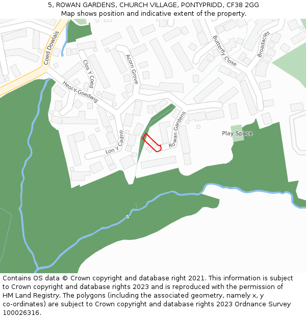 5, ROWAN GARDENS, CHURCH VILLAGE, PONTYPRIDD, CF38 2GG: Location map and indicative extent of plot