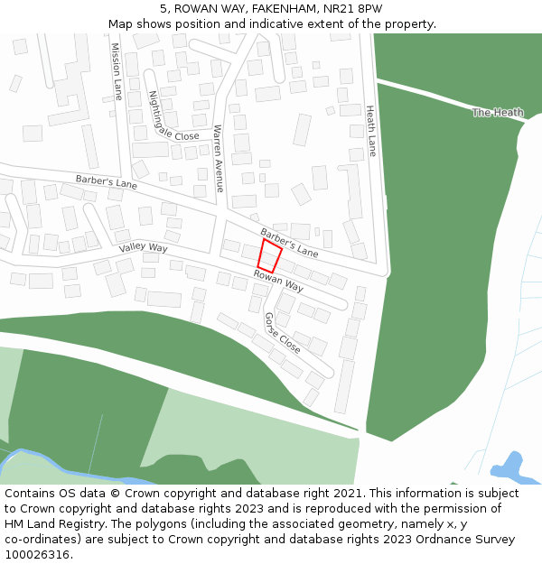 5, ROWAN WAY, FAKENHAM, NR21 8PW: Location map and indicative extent of plot