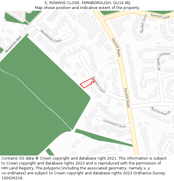 5, ROWANS CLOSE, FARNBOROUGH, GU14 9EJ: Location map and indicative extent of plot