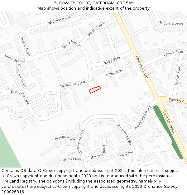 5, ROWLEY COURT, CATERHAM, CR3 5AY: Location map and indicative extent of plot