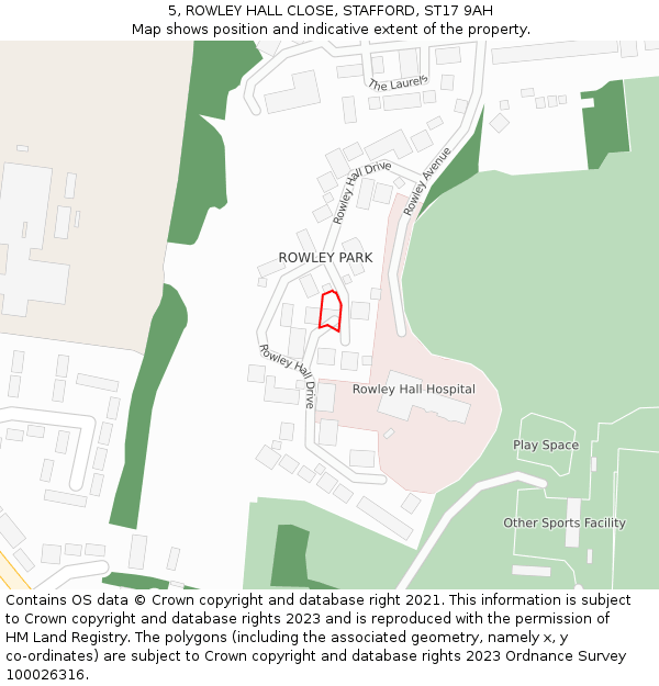 5, ROWLEY HALL CLOSE, STAFFORD, ST17 9AH: Location map and indicative extent of plot