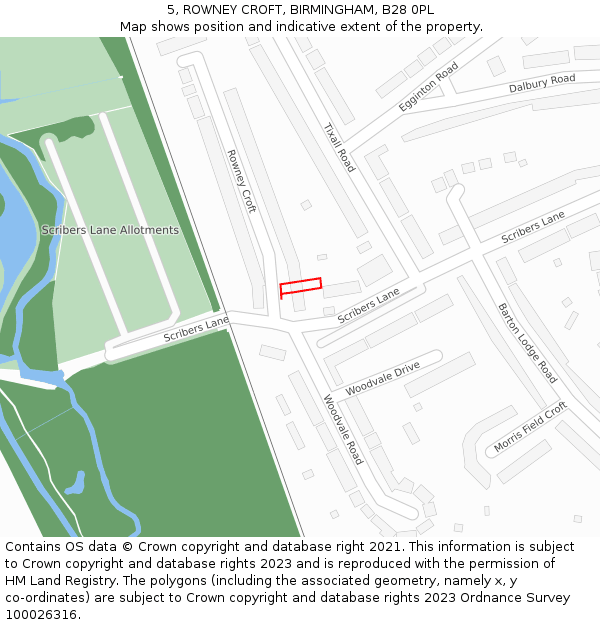 5, ROWNEY CROFT, BIRMINGHAM, B28 0PL: Location map and indicative extent of plot