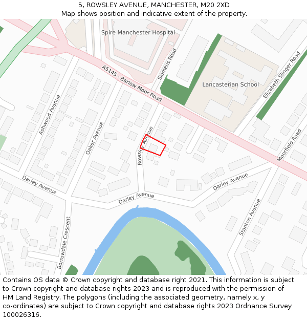 5, ROWSLEY AVENUE, MANCHESTER, M20 2XD: Location map and indicative extent of plot