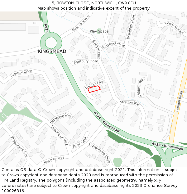 5, ROWTON CLOSE, NORTHWICH, CW9 8FU: Location map and indicative extent of plot