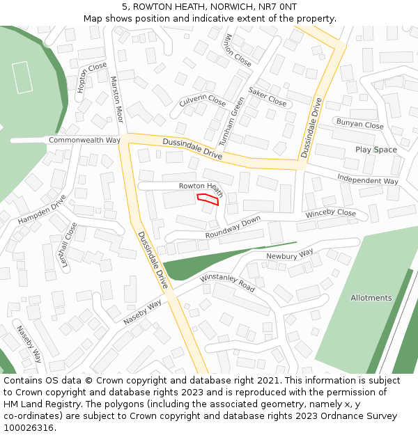 5, ROWTON HEATH, NORWICH, NR7 0NT: Location map and indicative extent of plot