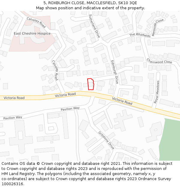 5, ROXBURGH CLOSE, MACCLESFIELD, SK10 3QE: Location map and indicative extent of plot