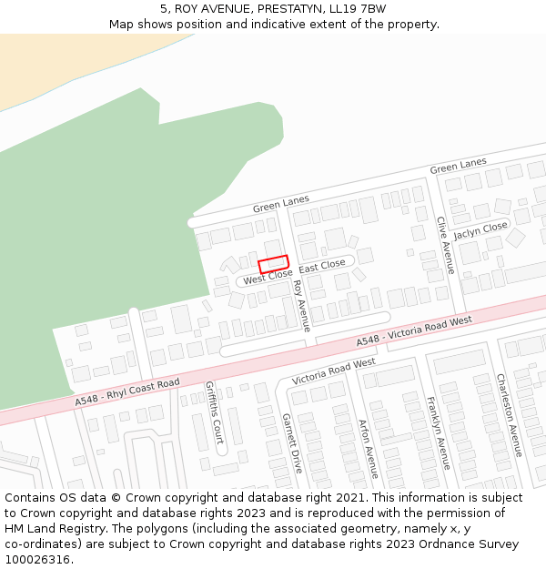 5, ROY AVENUE, PRESTATYN, LL19 7BW: Location map and indicative extent of plot