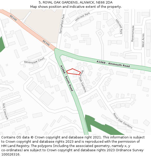 5, ROYAL OAK GARDENS, ALNWICK, NE66 2DA: Location map and indicative extent of plot