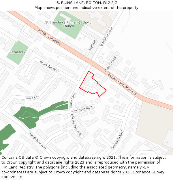 5, RUINS LANE, BOLTON, BL2 3JG: Location map and indicative extent of plot