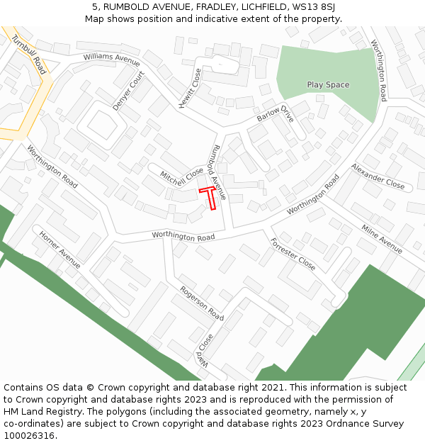 5, RUMBOLD AVENUE, FRADLEY, LICHFIELD, WS13 8SJ: Location map and indicative extent of plot