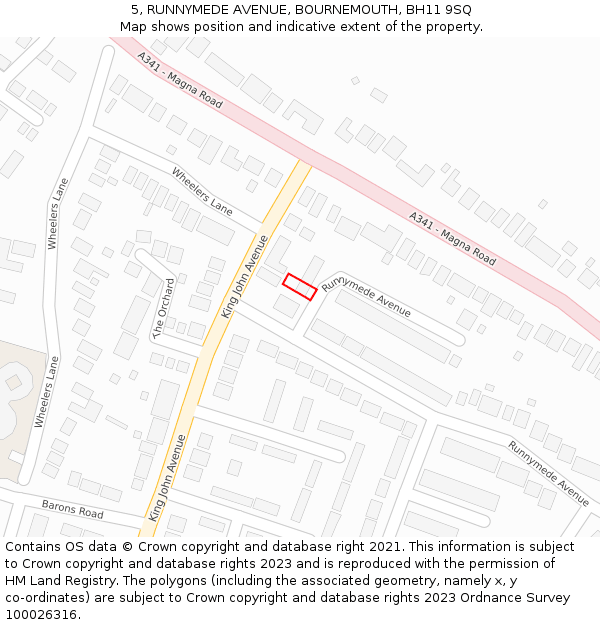 5, RUNNYMEDE AVENUE, BOURNEMOUTH, BH11 9SQ: Location map and indicative extent of plot