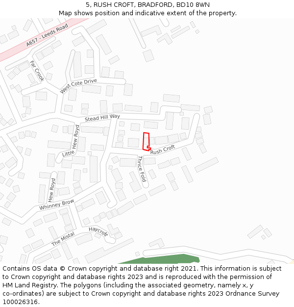 5, RUSH CROFT, BRADFORD, BD10 8WN: Location map and indicative extent of plot