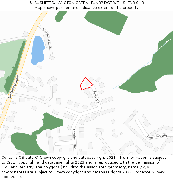 5, RUSHETTS, LANGTON GREEN, TUNBRIDGE WELLS, TN3 0HB: Location map and indicative extent of plot