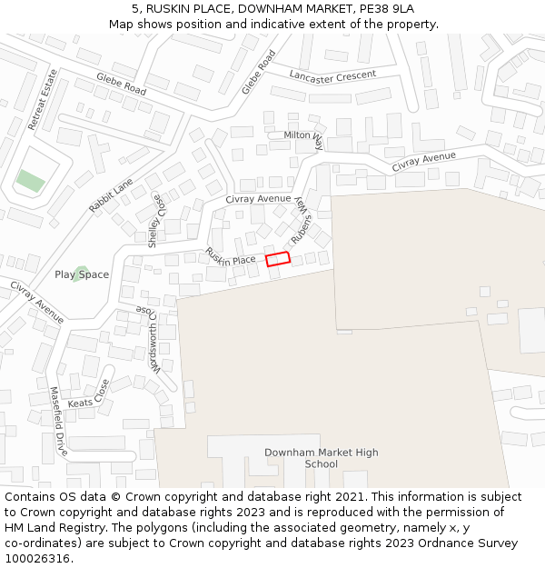 5, RUSKIN PLACE, DOWNHAM MARKET, PE38 9LA: Location map and indicative extent of plot