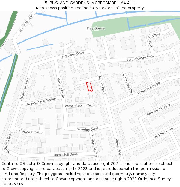 5, RUSLAND GARDENS, MORECAMBE, LA4 4UU: Location map and indicative extent of plot