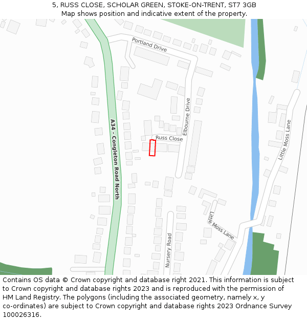 5, RUSS CLOSE, SCHOLAR GREEN, STOKE-ON-TRENT, ST7 3GB: Location map and indicative extent of plot