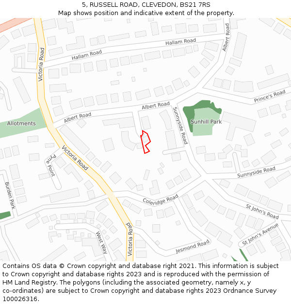 5, RUSSELL ROAD, CLEVEDON, BS21 7RS: Location map and indicative extent of plot