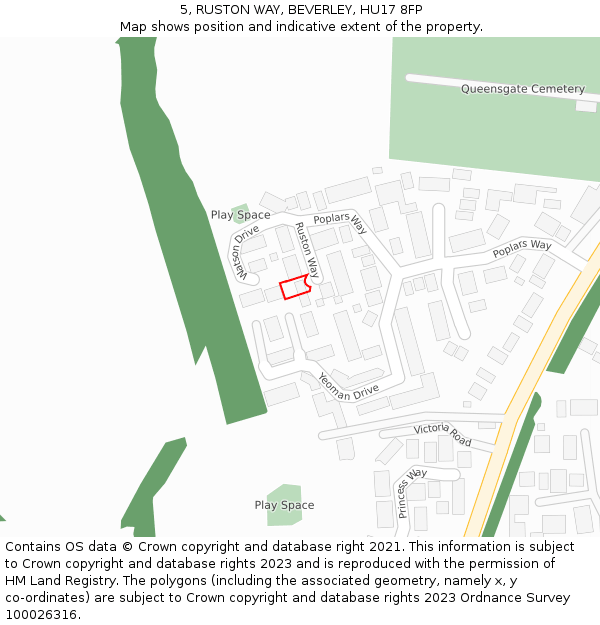 5, RUSTON WAY, BEVERLEY, HU17 8FP: Location map and indicative extent of plot