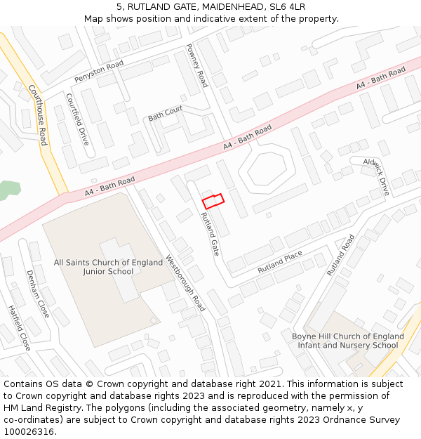 5, RUTLAND GATE, MAIDENHEAD, SL6 4LR: Location map and indicative extent of plot