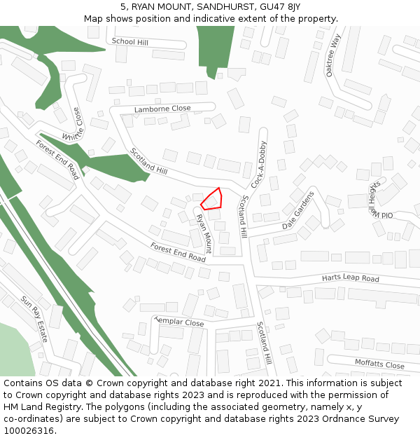 5, RYAN MOUNT, SANDHURST, GU47 8JY: Location map and indicative extent of plot