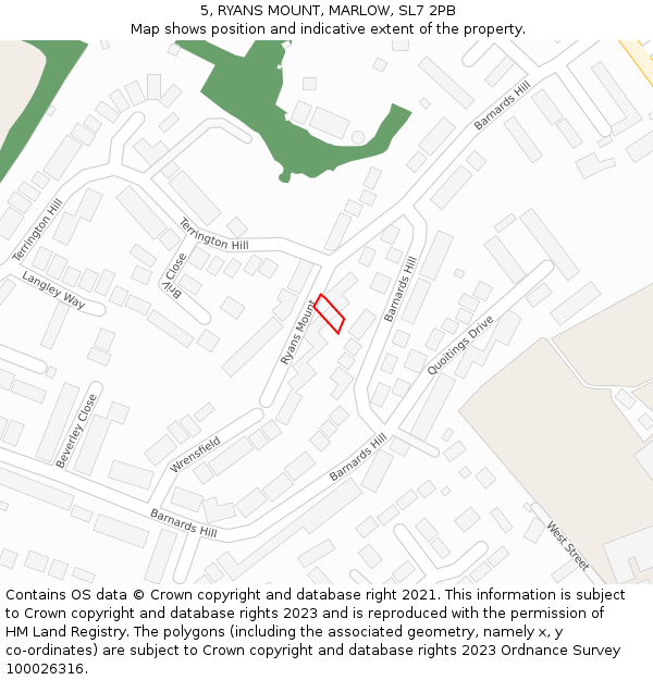 5, RYANS MOUNT, MARLOW, SL7 2PB: Location map and indicative extent of plot