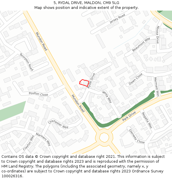 5, RYDAL DRIVE, MALDON, CM9 5LG: Location map and indicative extent of plot