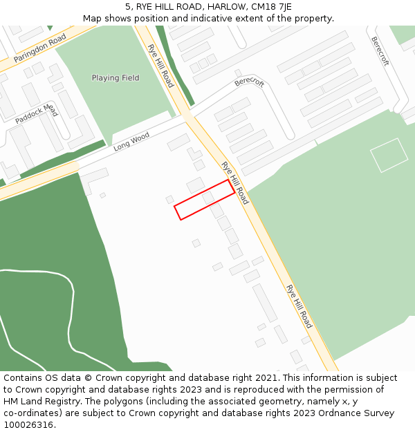 5, RYE HILL ROAD, HARLOW, CM18 7JE: Location map and indicative extent of plot