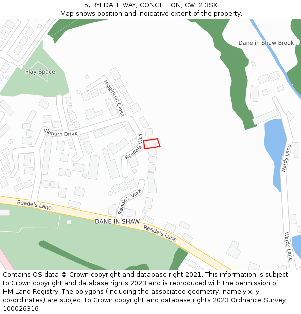 5, RYEDALE WAY, CONGLETON, CW12 3SX: Location map and indicative extent of plot
