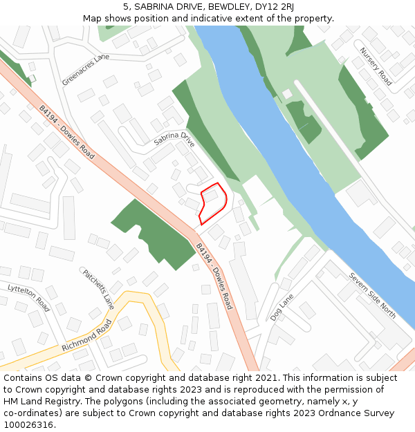 5, SABRINA DRIVE, BEWDLEY, DY12 2RJ: Location map and indicative extent of plot