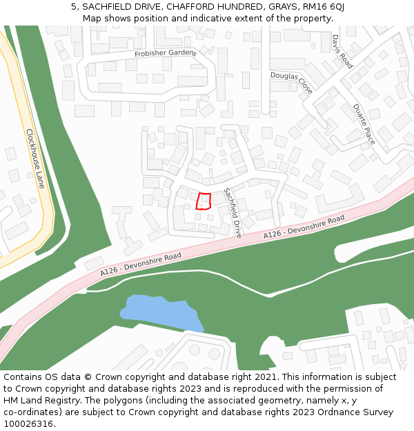 5, SACHFIELD DRIVE, CHAFFORD HUNDRED, GRAYS, RM16 6QJ: Location map and indicative extent of plot