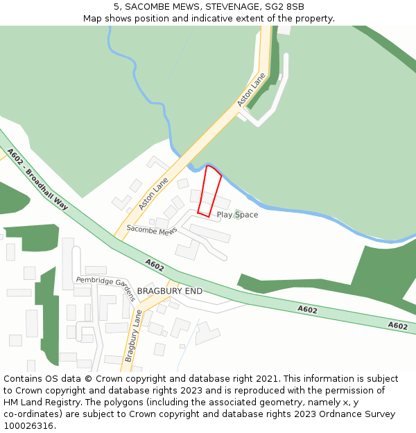 5, SACOMBE MEWS, STEVENAGE, SG2 8SB: Location map and indicative extent of plot