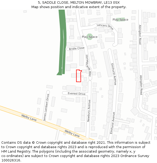 5, SADDLE CLOSE, MELTON MOWBRAY, LE13 0SX: Location map and indicative extent of plot