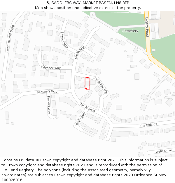 5, SADDLERS WAY, MARKET RASEN, LN8 3FP: Location map and indicative extent of plot