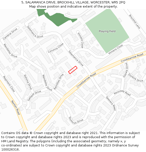 5, SALAMANCA DRIVE, BROCKHILL VILLAGE, WORCESTER, WR5 2PQ: Location map and indicative extent of plot