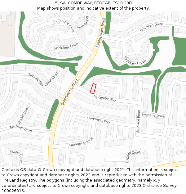 5, SALCOMBE WAY, REDCAR, TS10 2RB: Location map and indicative extent of plot