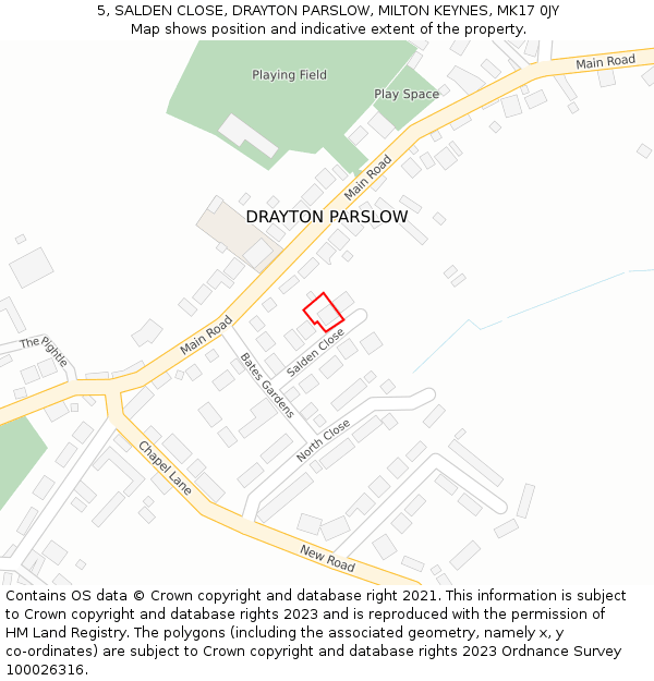 5, SALDEN CLOSE, DRAYTON PARSLOW, MILTON KEYNES, MK17 0JY: Location map and indicative extent of plot