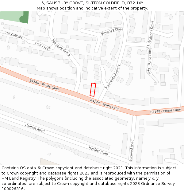 5, SALISBURY GROVE, SUTTON COLDFIELD, B72 1XY: Location map and indicative extent of plot