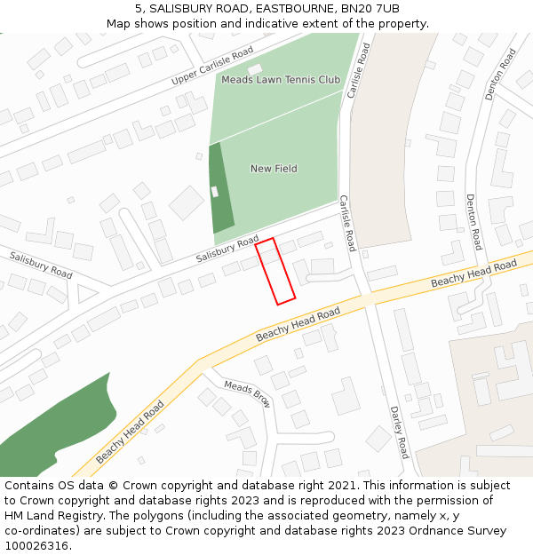 5, SALISBURY ROAD, EASTBOURNE, BN20 7UB: Location map and indicative extent of plot