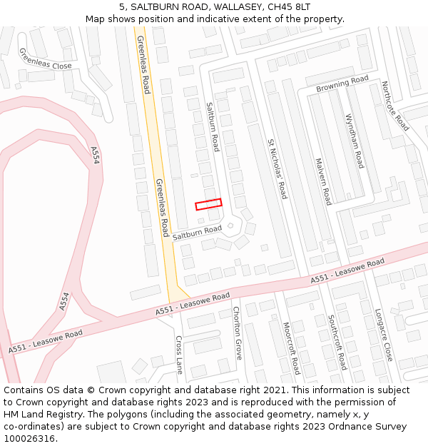 5, SALTBURN ROAD, WALLASEY, CH45 8LT: Location map and indicative extent of plot