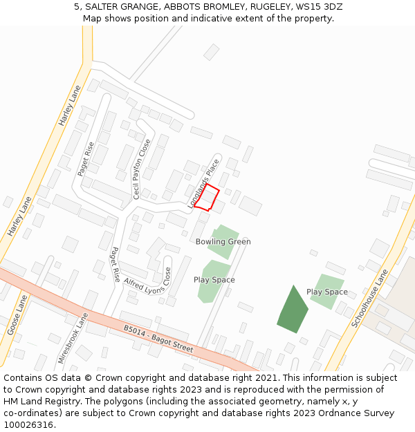 5, SALTER GRANGE, ABBOTS BROMLEY, RUGELEY, WS15 3DZ: Location map and indicative extent of plot