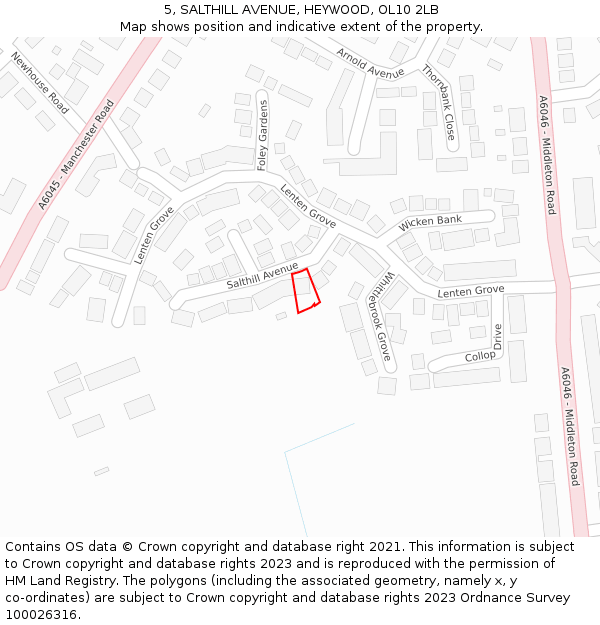 5, SALTHILL AVENUE, HEYWOOD, OL10 2LB: Location map and indicative extent of plot