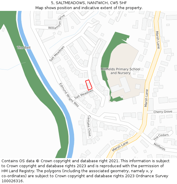 5, SALTMEADOWS, NANTWICH, CW5 5HF: Location map and indicative extent of plot